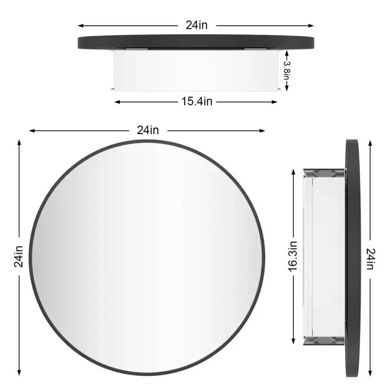 WallBeyond 24" Aluminum Round Door Cabinet Vanity Mirror Black