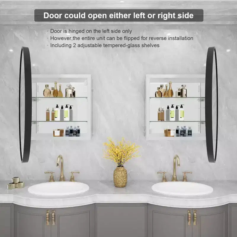 WallBeyond 24" Aluminum Round Door Cabinet Vanity Mirror Black