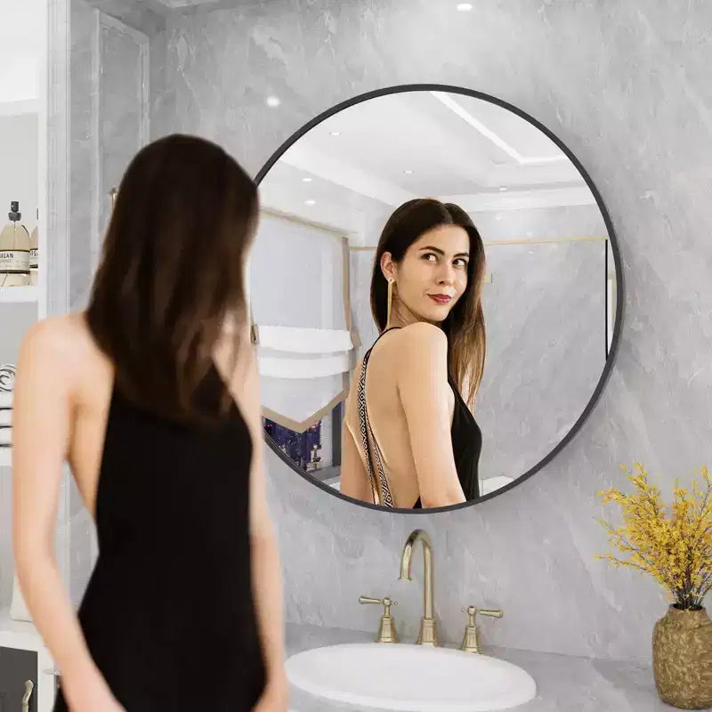 WallBeyond 24" Aluminum Round Door Cabinet Vanity Mirror Black
