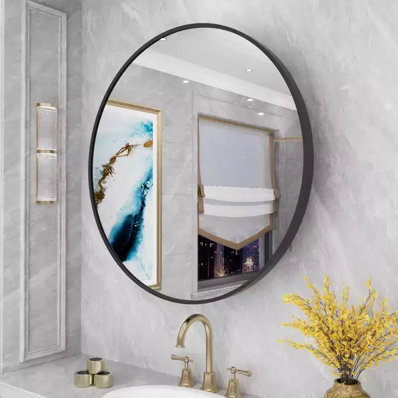 WallBeyond 24" Aluminum Round Door Cabinet Vanity Mirror Black
