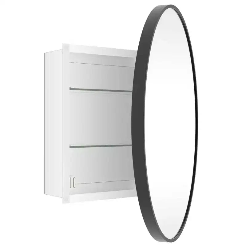 WallBeyond 24" Aluminum Round Door Cabinet Vanity Mirror Black