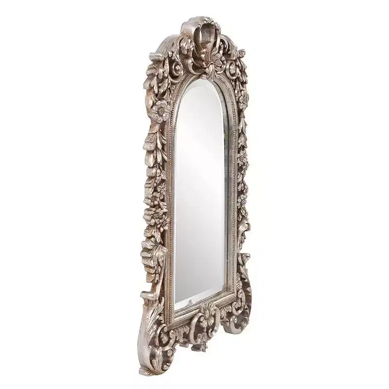 Howard Elliott 22"x14" Arched Wall and Accent Mirror with Intricate Ornate Frame Silver