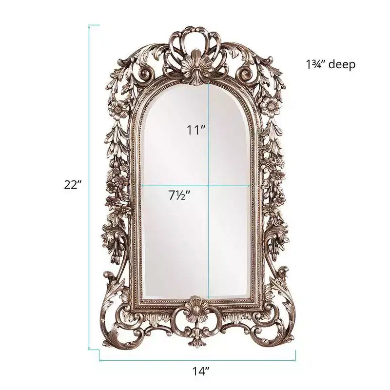 Howard Elliott 22"x14" Arched Wall and Accent Mirror with Intricate Ornate Frame Silver