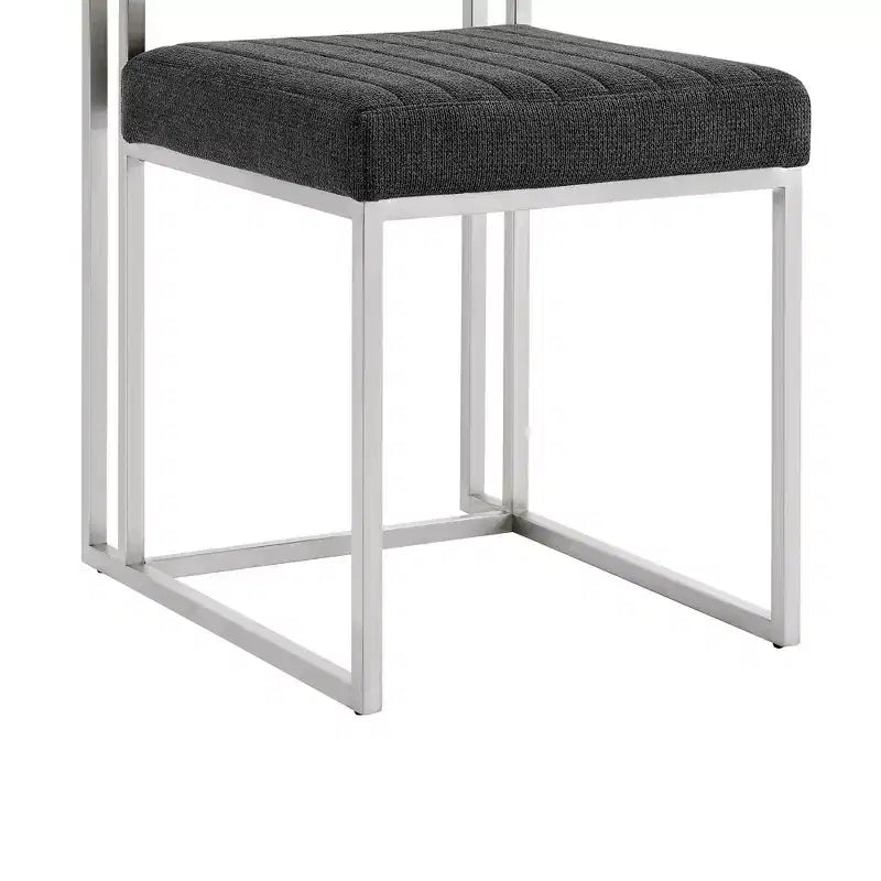Armen Living Set of 2 Anastasia Brushed Stainless Steel and Fabric Dining Chairs Charcoal