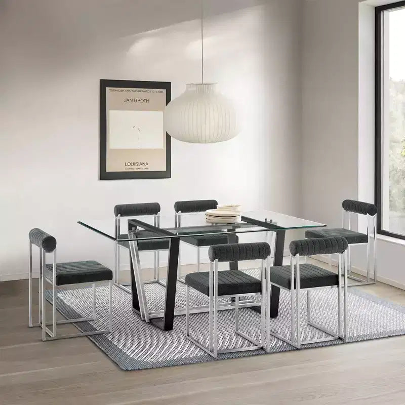 Armen Living Set of 2 Anastasia Brushed Stainless Steel and Fabric Dining Chairs Charcoal