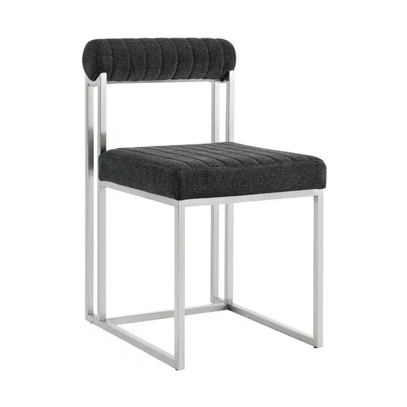 Armen Living Set of 2 Anastasia Brushed Stainless Steel and Fabric Dining Chairs Charcoal