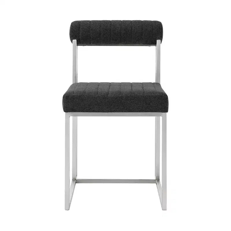 Armen Living Set of 2 Anastasia Brushed Stainless Steel and Fabric Dining Chairs Charcoal