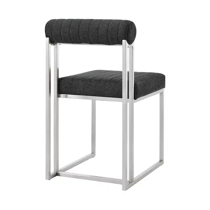 Armen Living Set of 2 Anastasia Brushed Stainless Steel and Fabric Dining Chairs Charcoal