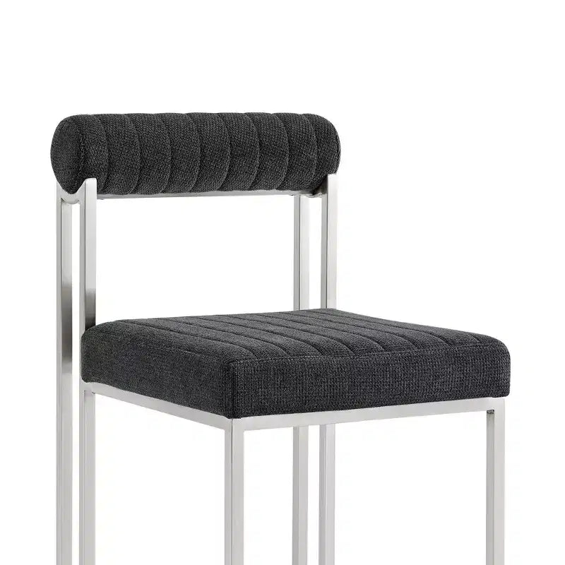 Armen Living Set of 2 Anastasia Brushed Stainless Steel and Fabric Dining Chairs Charcoal