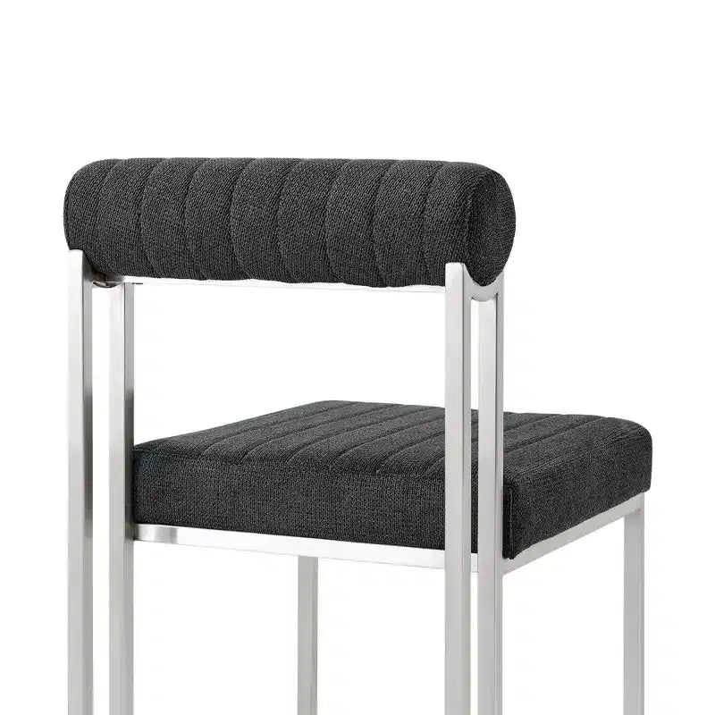 Armen Living Set of 2 Anastasia Brushed Stainless Steel and Fabric Dining Chairs Charcoal