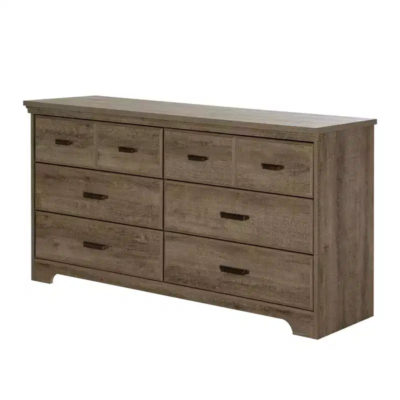 South Shore Versa 6 Drawer Double Dresser Weathered Oak: Laminated Particle Board, Anti-Tip Hardware, 5-Year Warranty