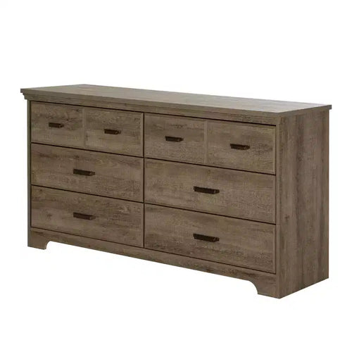 South Shore Versa 6 Drawer Double Dresser Weathered Oak: Laminated Particle Board, Anti-Tip Hardware, 5-Year Warranty