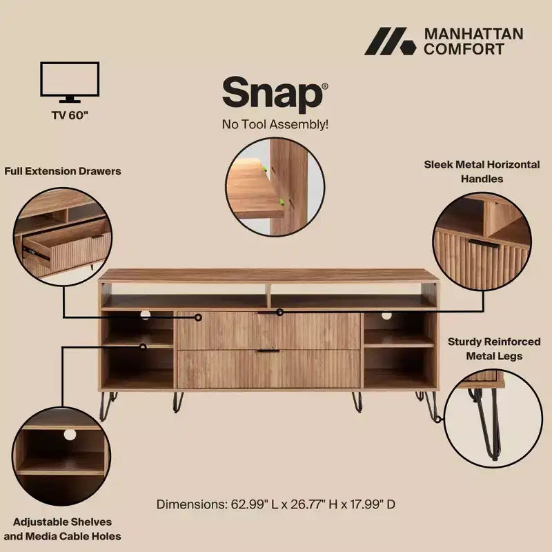 Manhattan Comfort 63" Dumbo TV Stand for TVs up to 60" Golden Brown