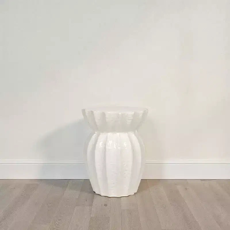 Storied Home Elegant Round Sculpted Stoneware Accent Table White: 19.75" High, No Assembly, Novelty Shape