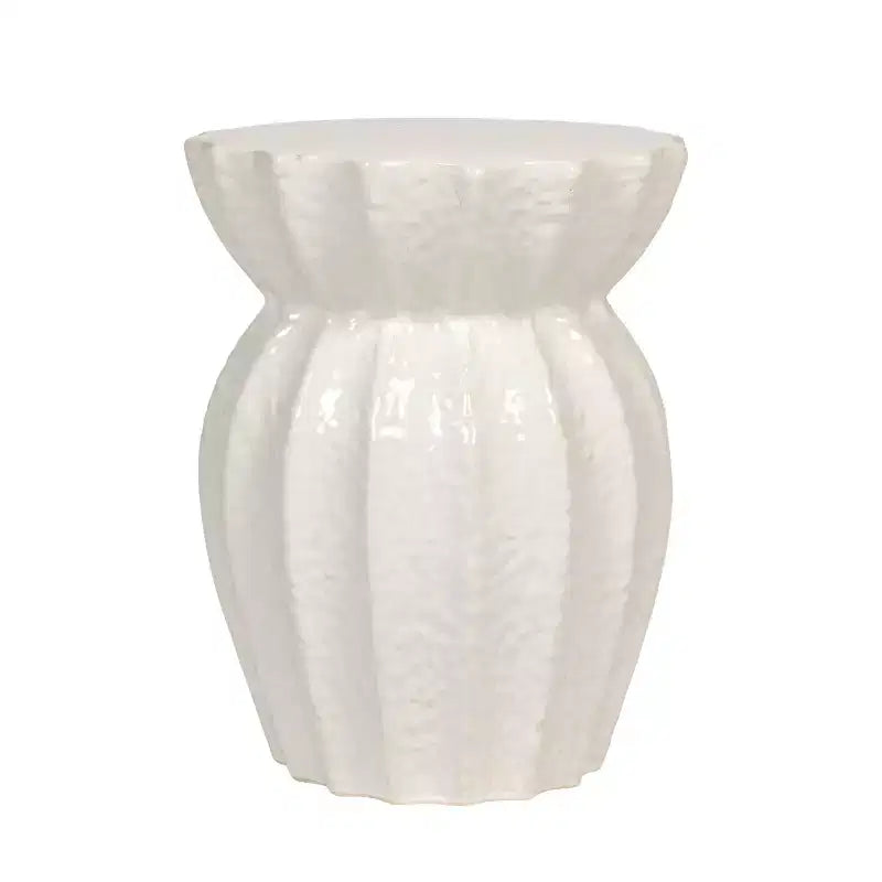 Storied Home Elegant Round Sculpted Stoneware Accent Table White: 19.75" High, No Assembly, Novelty Shape