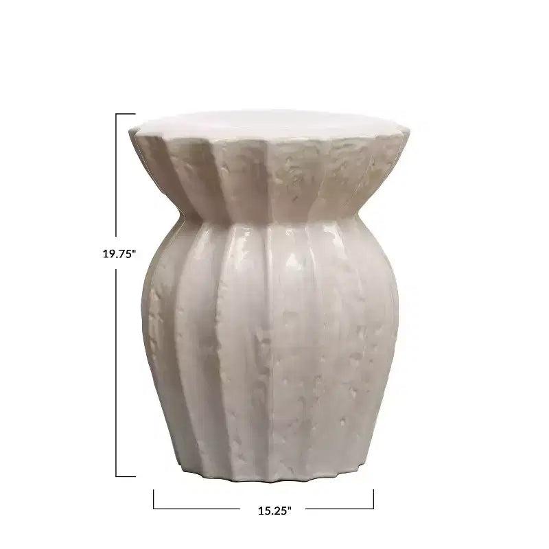 Storied Home Elegant Round Sculpted Stoneware Accent Table White: 19.75" High, No Assembly, Novelty Shape