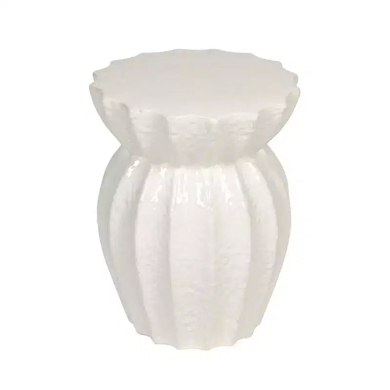 Storied Home Elegant Round Sculpted Stoneware Accent Table White: 19.75" High, No Assembly, Novelty Shape
