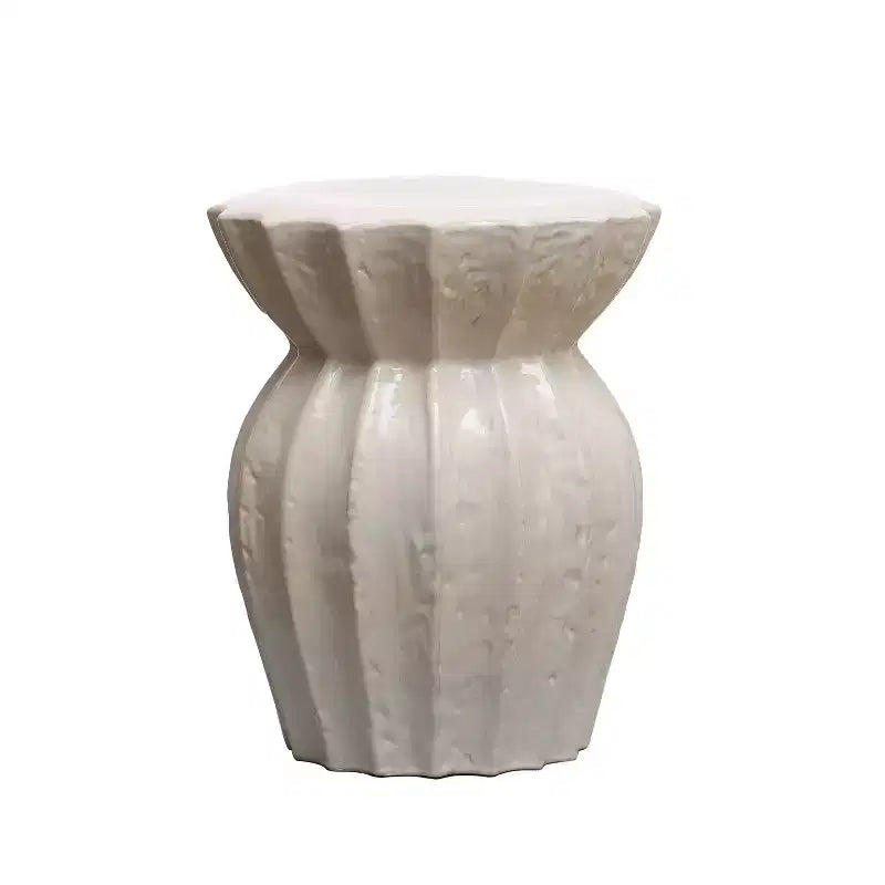 Storied Home Elegant Round Sculpted Stoneware Accent Table White: 19.75" High, No Assembly, Novelty Shape