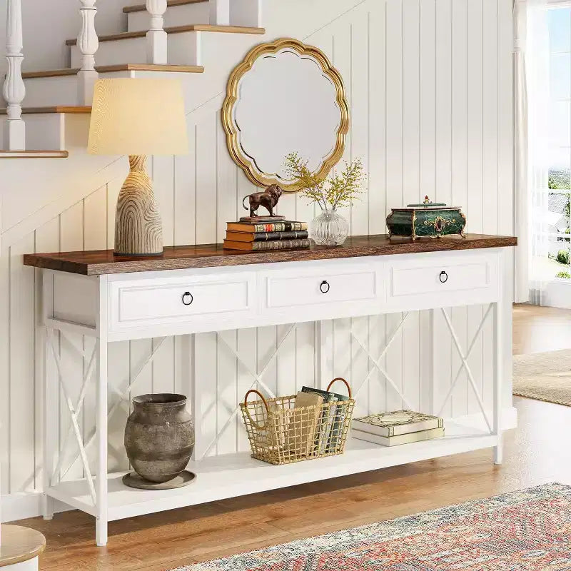 Lantine 70.9 Farmhouse Console Table with 3 Drawers, Narrow Long Sofa Foyer Table with Storage Shelf for Entryway, Hallway