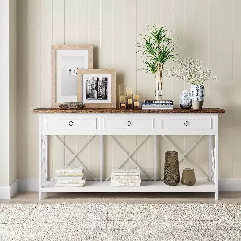 Lantine 70.9 Farmhouse Console Table with 3 Drawers, Narrow Long Sofa Foyer Table with Storage Shelf for Entryway, Hallway