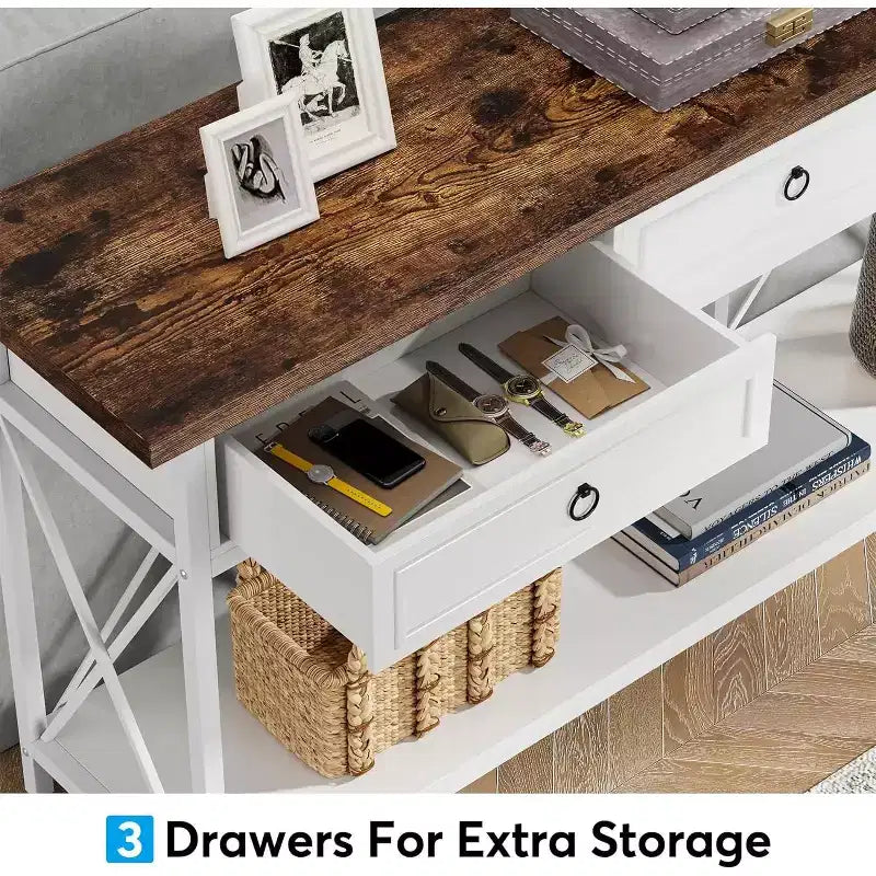 Lantine 70.9 Farmhouse Console Table with 3 Drawers, Narrow Long Sofa Foyer Table with Storage Shelf for Entryway, Hallway