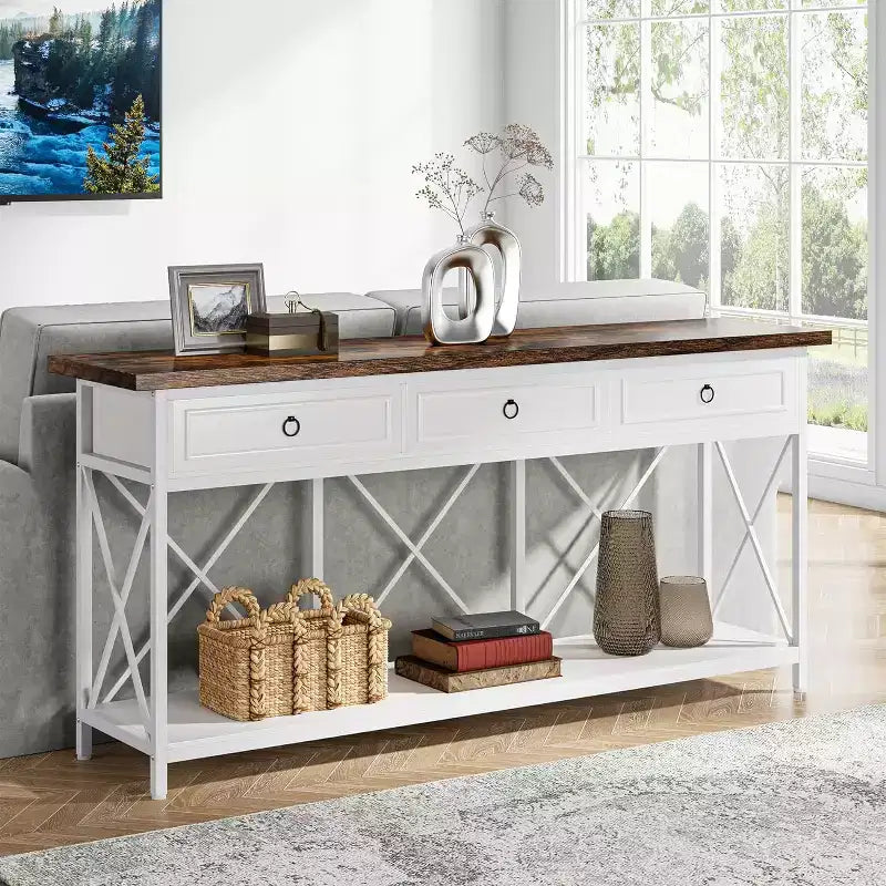 Lantine 70.9 Farmhouse Console Table with 3 Drawers, Narrow Long Sofa Foyer Table with Storage Shelf for Entryway, Hallway