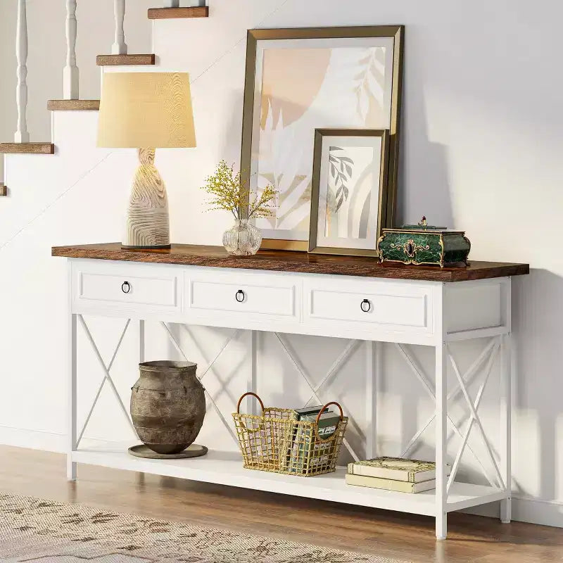 Lantine 70.9 Farmhouse Console Table with 3 Drawers, Narrow Long Sofa Foyer Table with Storage Shelf for Entryway, Hallway