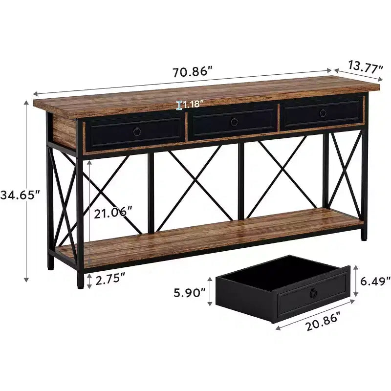 Lantine 70.9 Farmhouse Console Table with 3 Drawers, Narrow Long Sofa Foyer Table with Storage Shelf for Entryway, Hallway
