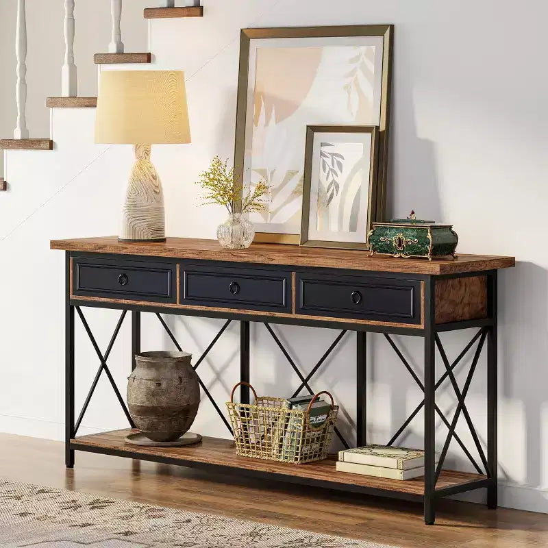 Lantine 70.9 Farmhouse Console Table with 3 Drawers, Narrow Long Sofa Foyer Table with Storage Shelf for Entryway, Hallway