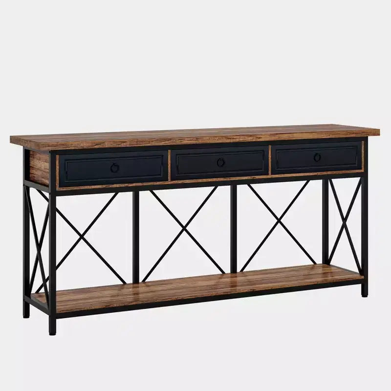 Lantine 70.9 Farmhouse Console Table with 3 Drawers, Narrow Long Sofa Foyer Table with Storage Shelf for Entryway, Hallway