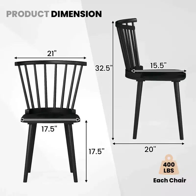 Costway Rubber Wood Windsor Dining Chairs Set of 2 with Spindle Back for Living Room Black/Natural