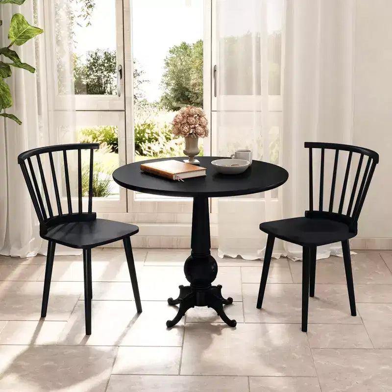 Costway Rubber Wood Windsor Dining Chairs Set of 2 with Spindle Back for Living Room Black/Natural