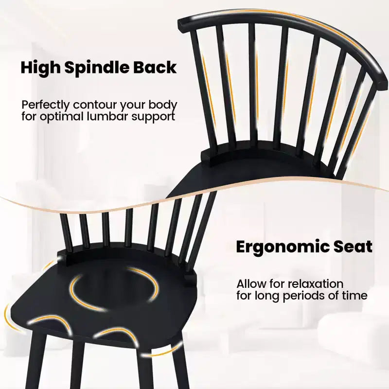 Costway Rubber Wood Windsor Dining Chairs Set of 2 with Spindle Back for Living Room Black/Natural