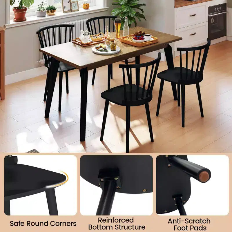 Costway Rubber Wood Windsor Dining Chairs Set of 2 with Spindle Back for Living Room Black/Natural