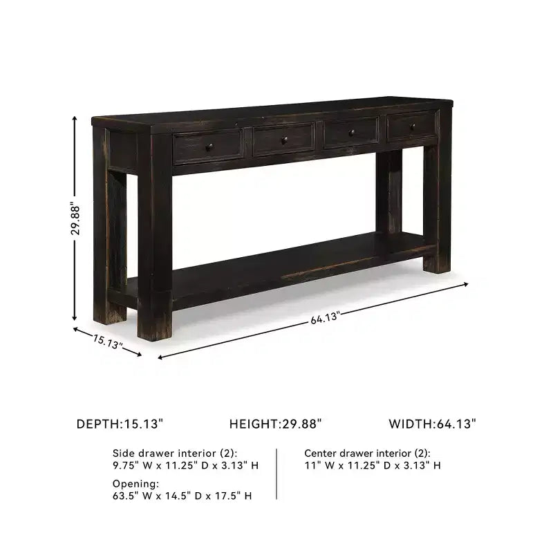 Signature Design by Ashley Gavelston 64 Sofa Console Table, Weathered Black Finish, 4 Drawers, Hand-Finished, Wood & Engineered Wood