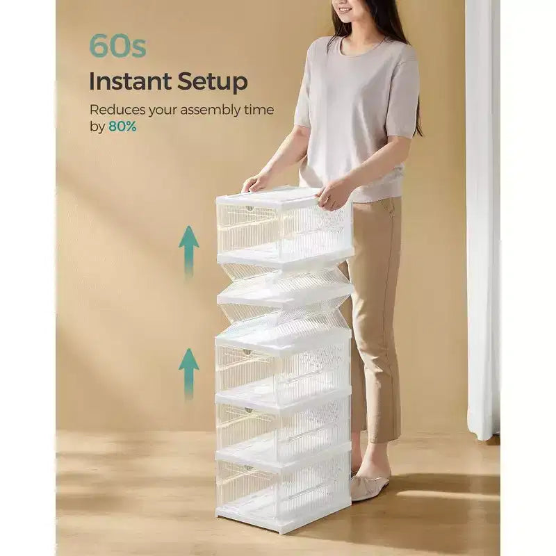 SONGMICS Shoe Boxes,Stackable Shoe Storage Organizer, Integraed Shoe Cabinets, Foldable and Portable