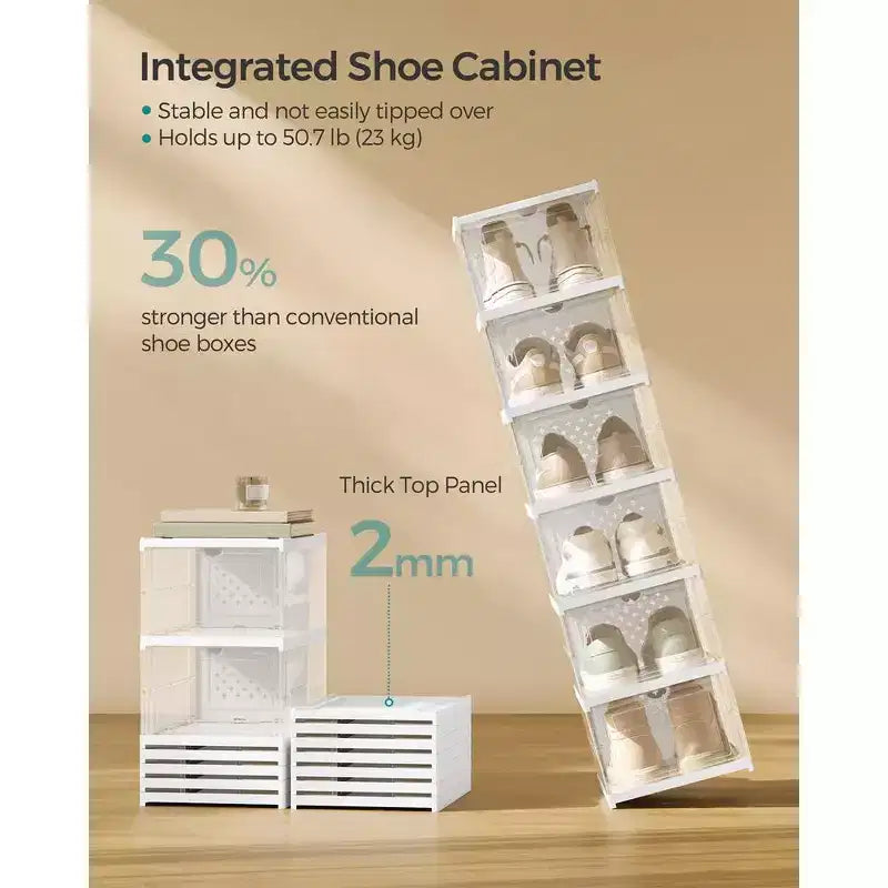 SONGMICS Shoe Boxes,Stackable Shoe Storage Organizer, Integraed Shoe Cabinets, Foldable and Portable
