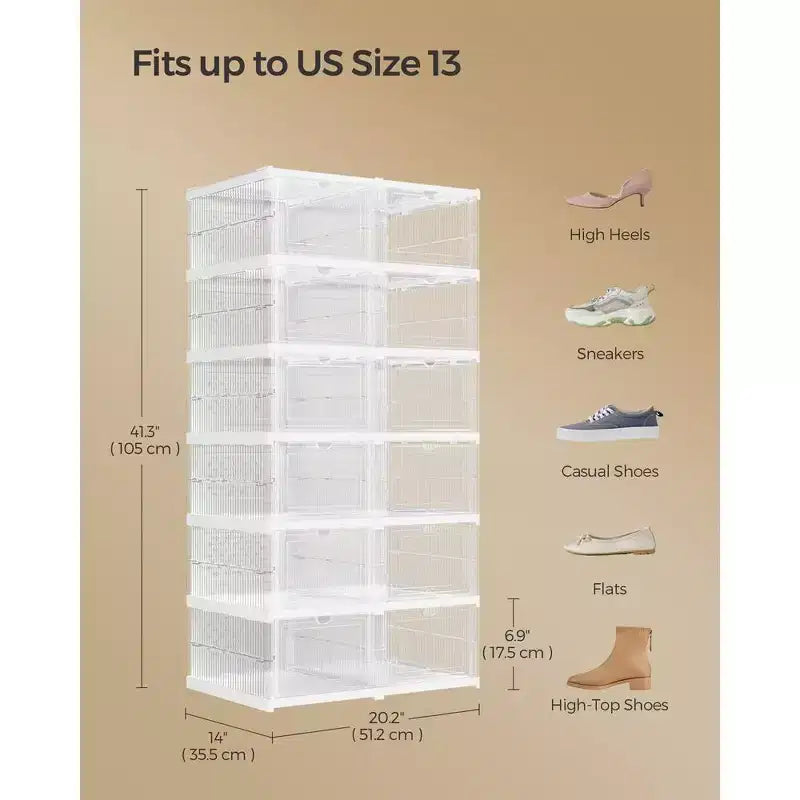 SONGMICS Shoe Boxes,Stackable Shoe Storage Organizer, Integraed Shoe Cabinets, Foldable and Portable