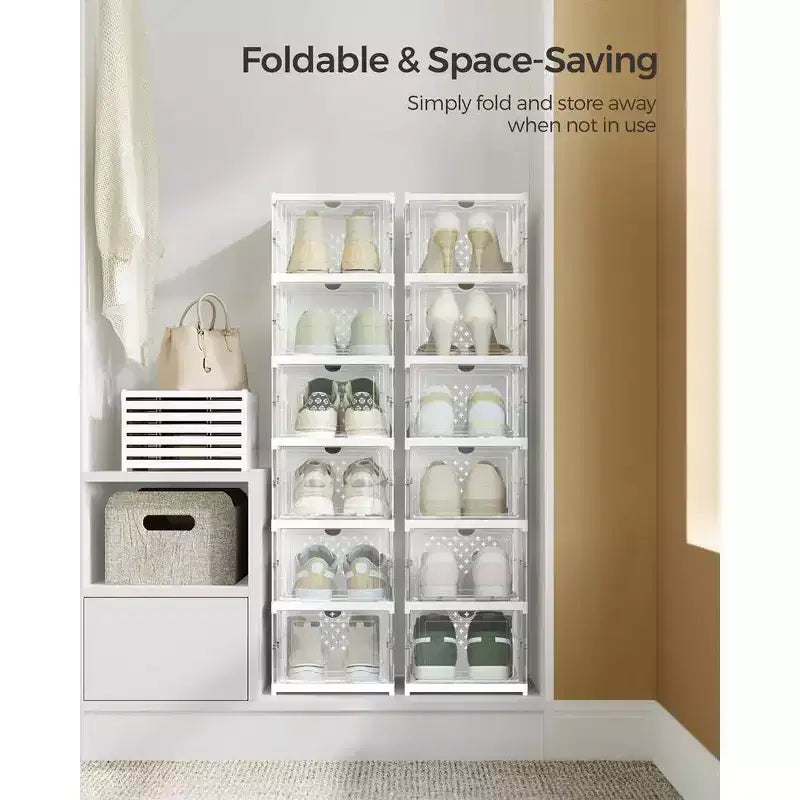 SONGMICS Shoe Boxes,Stackable Shoe Storage Organizer, Integraed Shoe Cabinets, Foldable and Portable