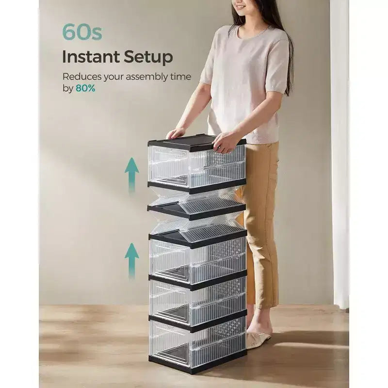 SONGMICS Shoe Boxes,Stackable Shoe Storage Organizer, Integraed Shoe Cabinets, Foldable and Portable