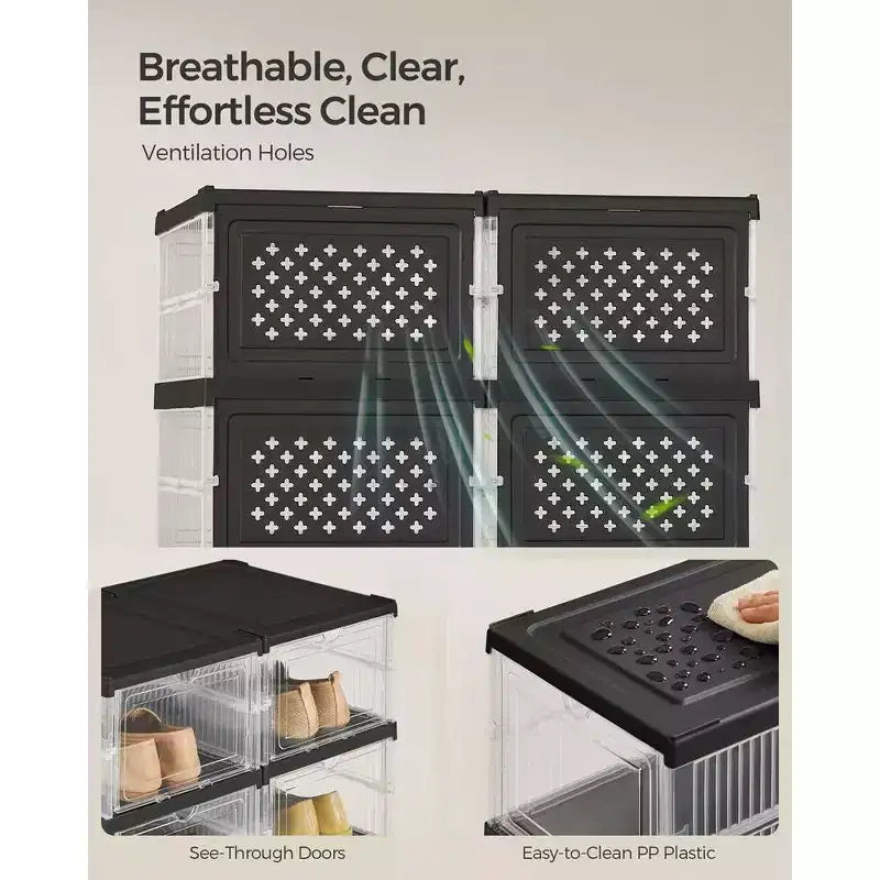 SONGMICS Shoe Boxes,Stackable Shoe Storage Organizer, Integraed Shoe Cabinets, Foldable and Portable
