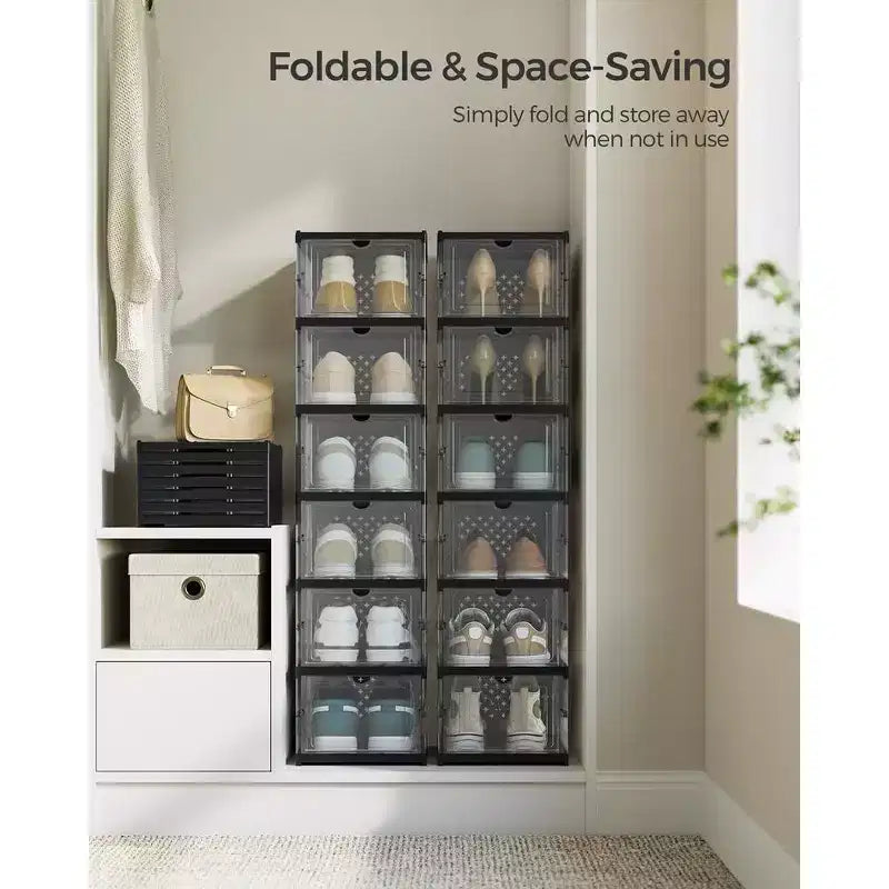 SONGMICS Shoe Boxes,Stackable Shoe Storage Organizer, Integraed Shoe Cabinets, Foldable and Portable