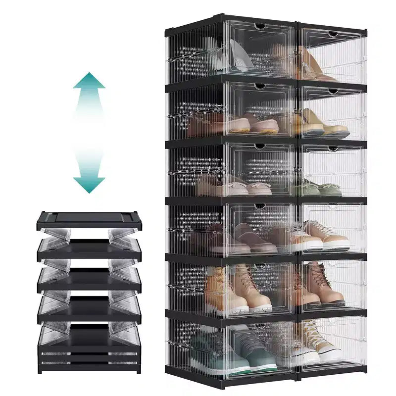 SONGMICS Shoe Boxes,Stackable Shoe Storage Organizer, Integraed Shoe Cabinets, Foldable and Portable