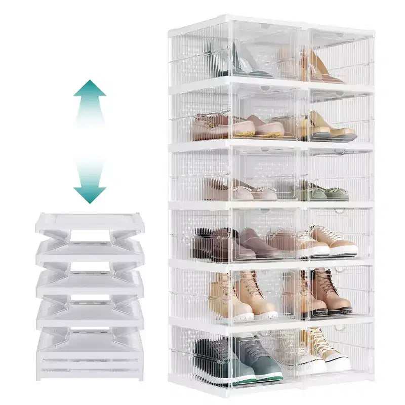 SONGMICS Shoe Boxes,Stackable Shoe Storage Organizer, Integraed Shoe Cabinets, Foldable and Portable