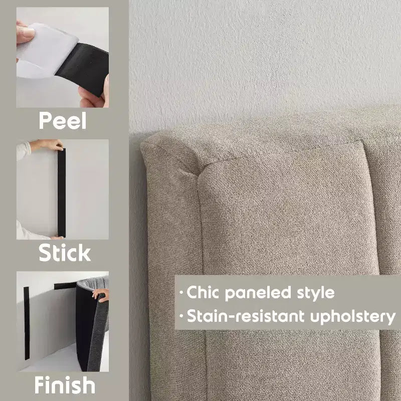 Upholstered Channel Stitched Headboard - Easy Assemble Wall Mounted Headboard with 3D Soundproof Wall Panels