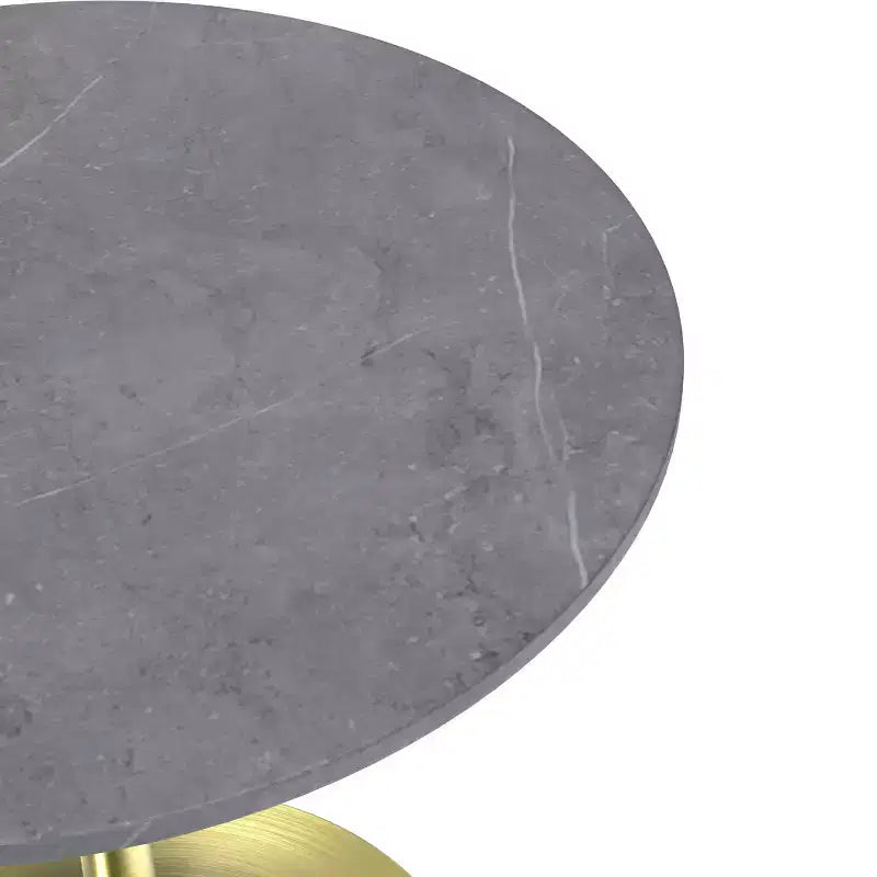 LeisureMod Verve 27 Round Dining Table - Sintered Stone Top with Brushed Gold Pedestal Base Accent Side Table for Kitchen and Home
