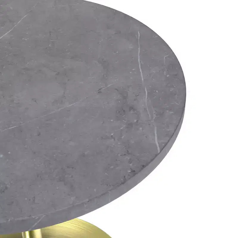 LeisureMod Verve 27 Round Dining Table - Sintered Stone Top with Brushed Gold Pedestal Base Accent Side Table for Kitchen and Home