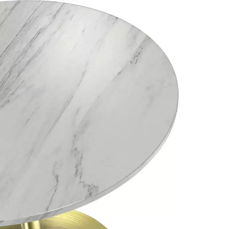 LeisureMod Verve 27 Round Dining Table - Sintered Stone Top with Brushed Gold Pedestal Base Accent Side Table for Kitchen and Home