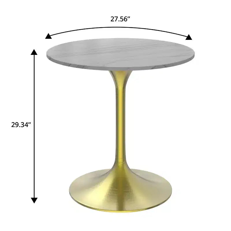 LeisureMod Verve 27 Round Dining Table - Sintered Stone Top with Brushed Gold Pedestal Base Accent Side Table for Kitchen and Home