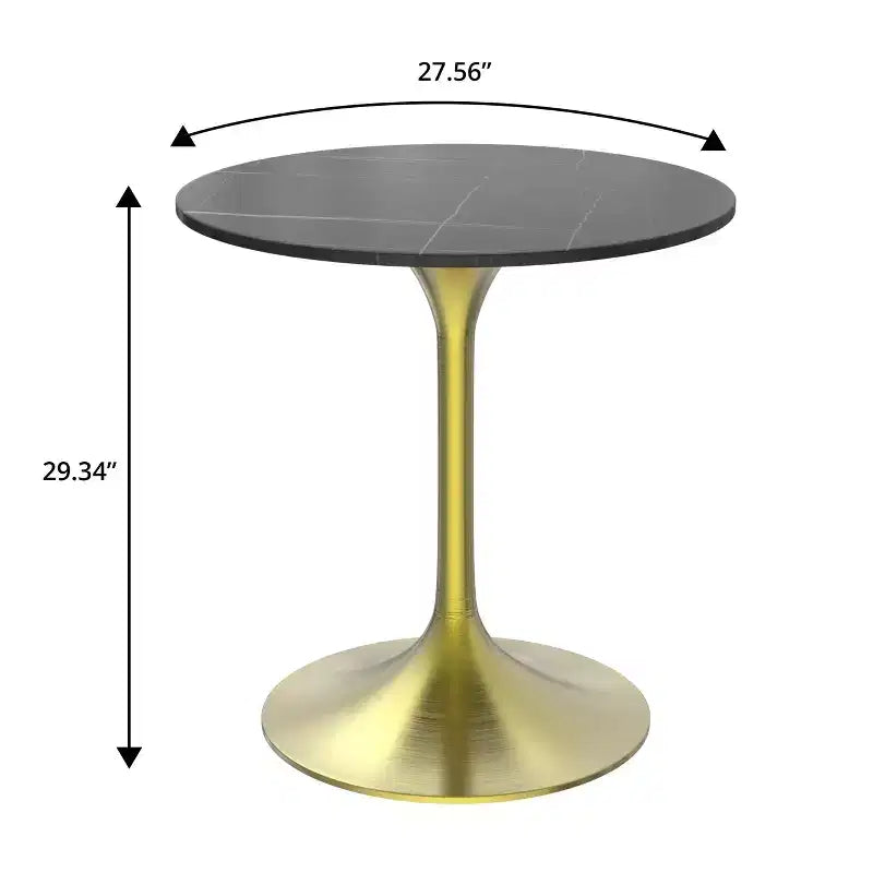 LeisureMod Verve 27 Round Dining Table - Sintered Stone Top with Brushed Gold Pedestal Base Accent Side Table for Kitchen and Home